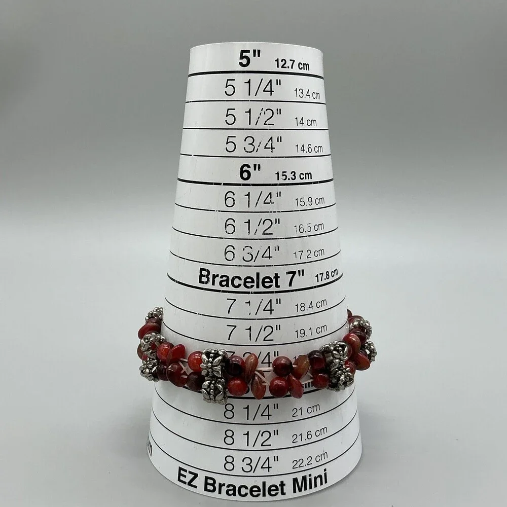 Vivani Womens Watch 18mm Silver Tone Red Beaded Stretch Band New Battery